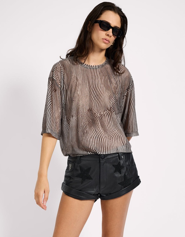 ONE TEASPOON - Bandits Low Waist Embellished Leather Shorts - Black Star