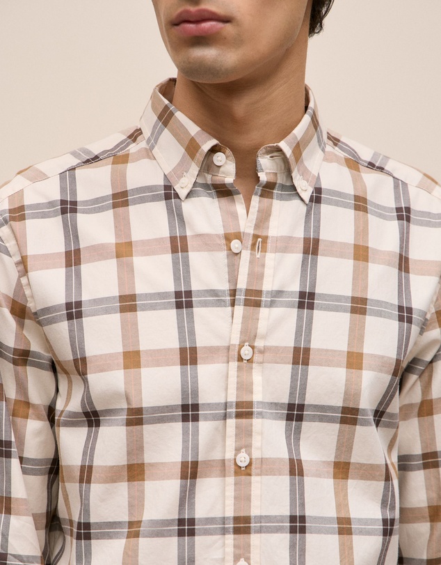 Trenery - Two Tone Check Shirt in Dark Camel