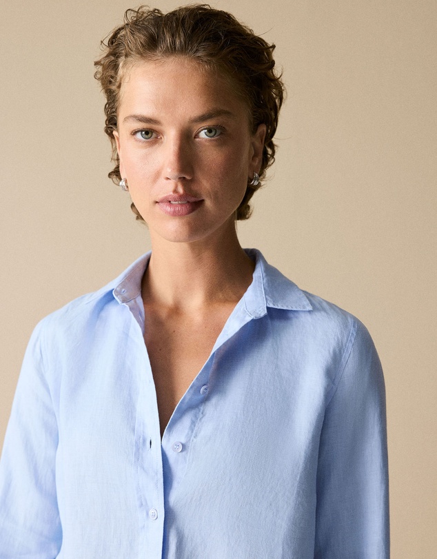 Trenery - Linen Classic Shirt in Periwinkle Blue