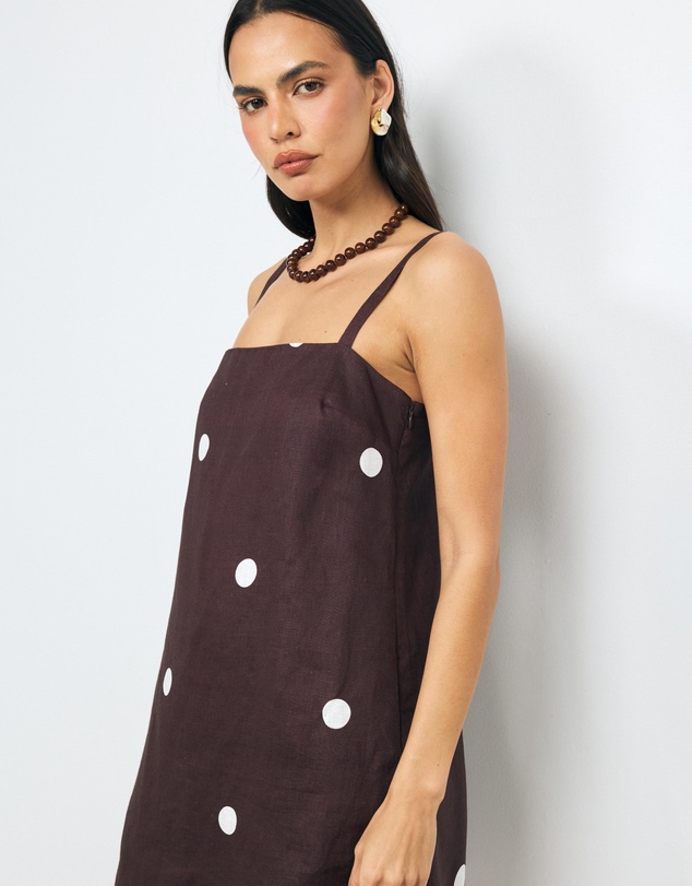 AERE - Tia Polka Dot Linen Shift Mini Dress