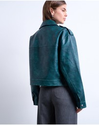 TOPSHOP - Faux Leather Heavy Washed Zip Through Jacket