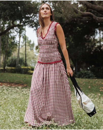 Petal & Pup - Leabrook Maxi Dress - Burgundy Gingham
