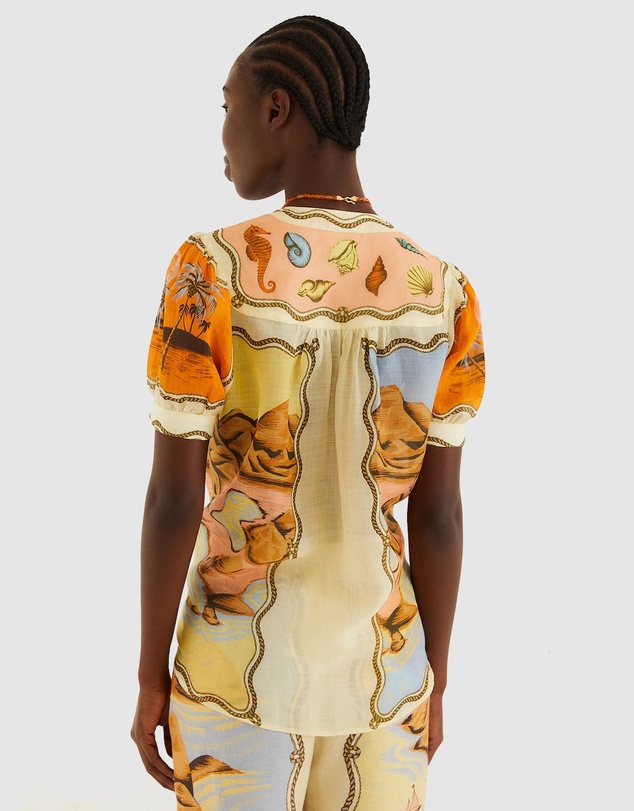 Farm Rio - Rio Souvenir Mixed Scarves Short Sleeve Blouse