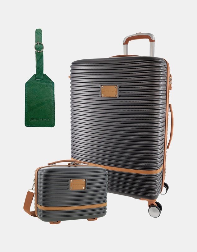 Pierre Cardin - Pierre Cardin Classique Large Hard Shell with Mini Beauty Case Set + Leather Tag