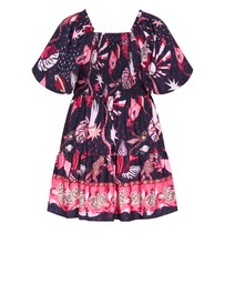 City Chic - Simona Print Puff Sleeve Mini Dress - navy