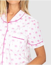 Sant And Abel - Women's Pink Palm Tree Short Sleeve Pajama Set
