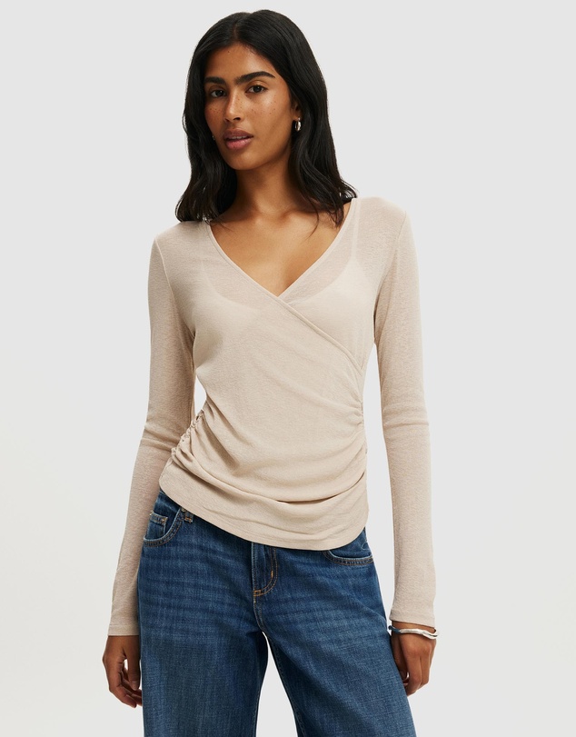 Cotton On - Soul Faux Wrap Long Sleeve Top