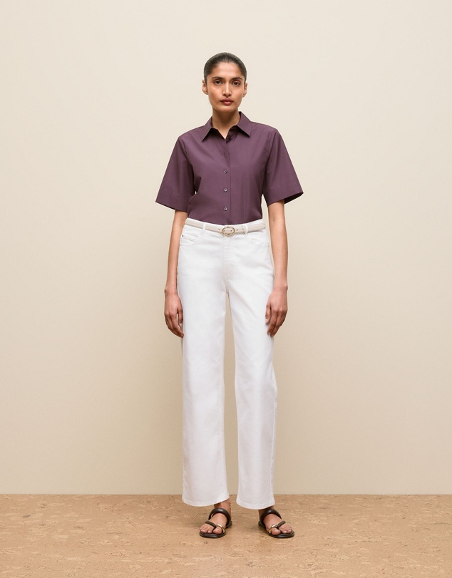 Trenery - Cotton Poplin Short Sleeve Shirt in Dark Plum