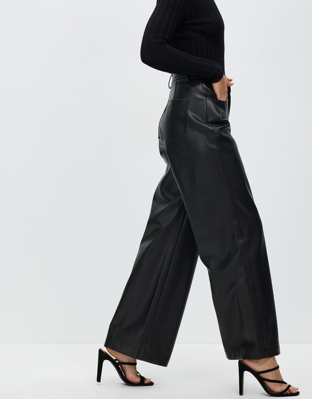 Atmos&Here - Ciara Wide Leg Leather Look Pants