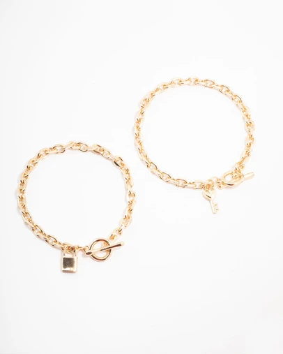 Lovisa - Gold Chunky Lock & Key Charm Bracelet Pack