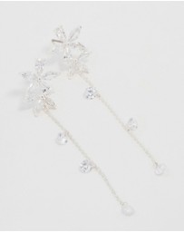Lovisa - Silver Plated Cubic Zirconia Flower Station Drop Earrings
