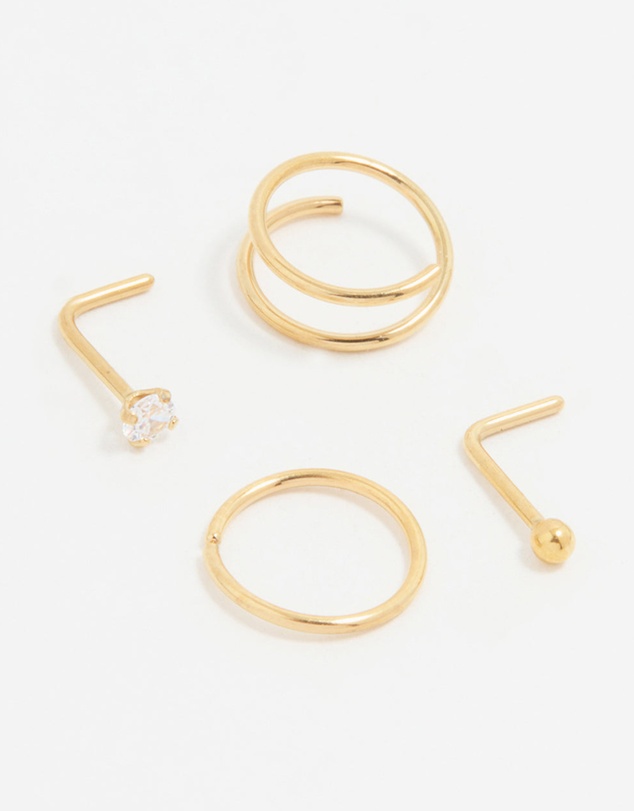 Lovisa - Gold Plated Surgical Steel Mixed Nose Piercing 4-Pack