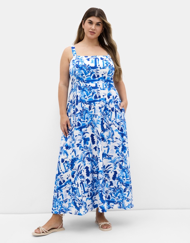City Chic - Plus size Collins Palm Print Maxi Dress - blue