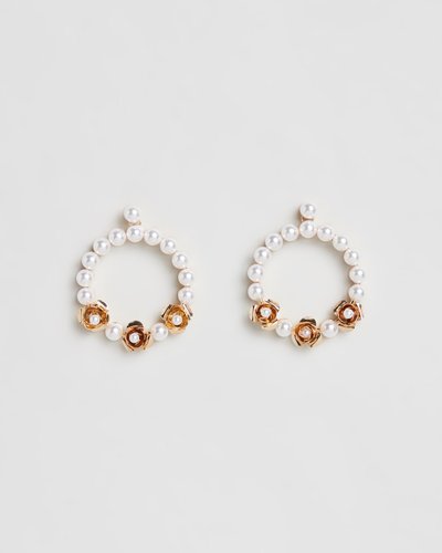 Metal Pearl Hoop Earrings