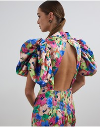 ROTATE - Silky Woven Puff-Sleeve Dress