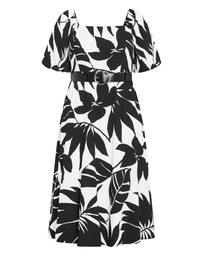 City Chic - Plus Size Collins Oasis Print Belted Maxi Dress - black
