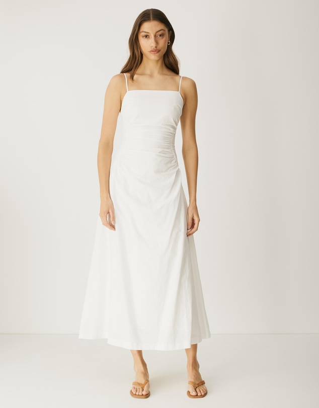 Atmos&Here - Cinch Waist Linen Blend Midi Dress