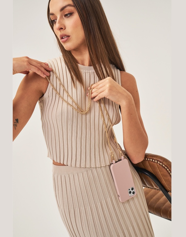 LOUVE COLLECTION - Dusty Pink Phone Case + Gaia Gold-Plated Crossbody Chain