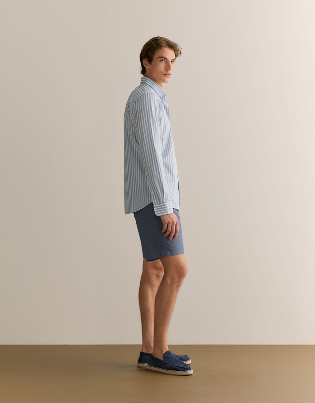 Trenery - Cotton Poplin Multi Stripe Shirt in Chalk Blue