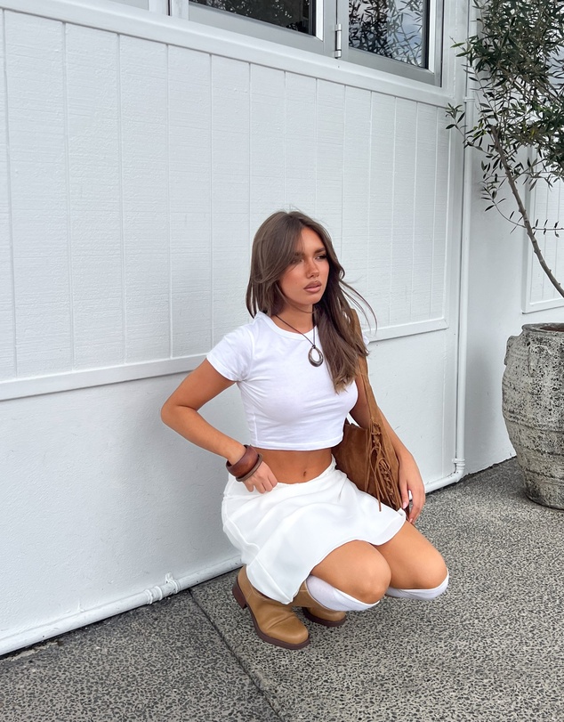 Beginning Boutique - Elsa Cropped Baby Tee White