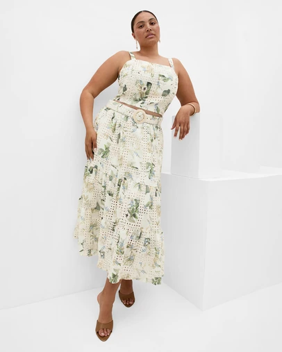 City Chic - Plus size Arabella Print Crop Top - butter