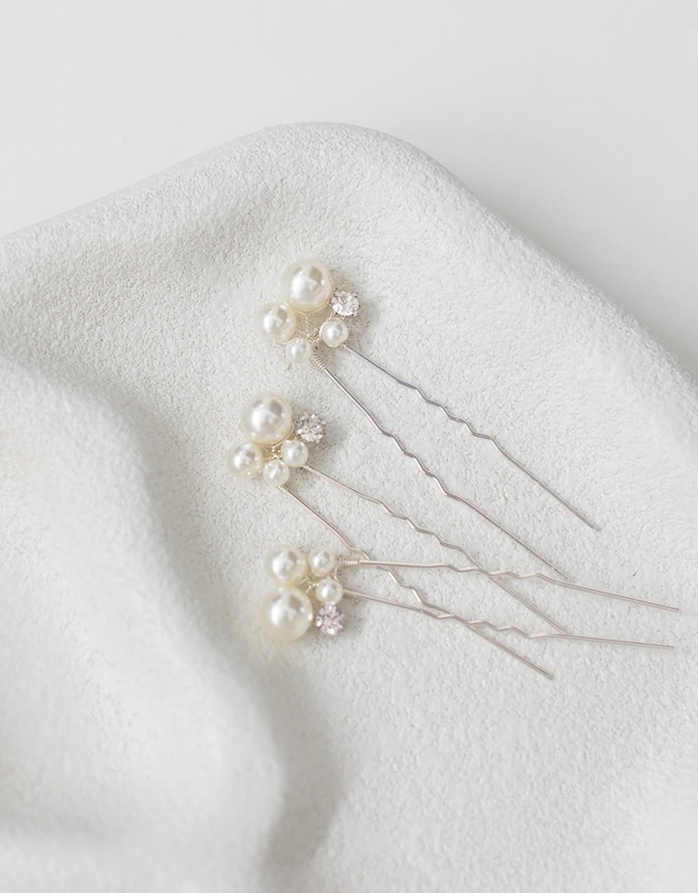 The White Collection - Penny - Pearl Detail Silver Bridal Hair Pins