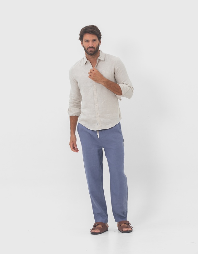 Coast Clothing - Long Sleeve Linen Shirt in Natural Sand