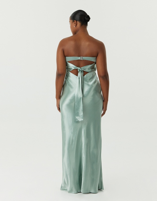 Third Form - Satin Tie Back Strapless Maxi Dress