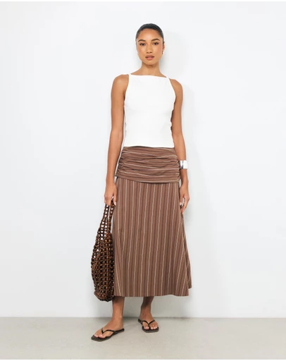 AERE - Sara Stripe Poplin Midi Skirt