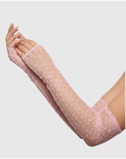 DENTS - Long Tulle Flock Dot Fingerless Mittens Gloves