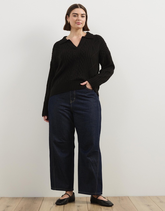 Atmos&Here Curvy - Faye Cable Knit Pullover With Collar