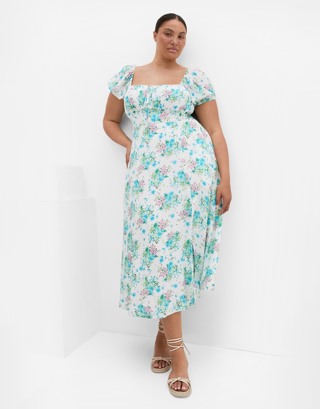City Chic - Plus size Abbigail Voile Floral Print Dress - white