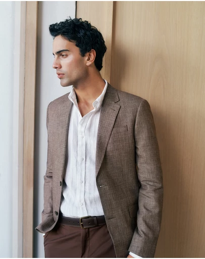 Trenery - Linen Cotton Textured Blazer in Cocoa