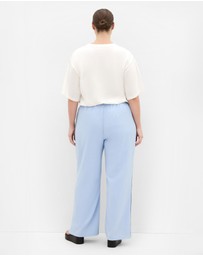 City Chic - Plus size Side Stripe Linen Blend Pant - soft blue