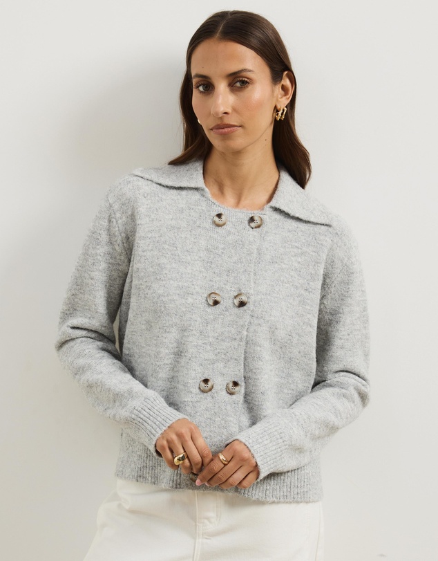 Atmos&Here - Aspen Knit Wrap Cardigan With Collar