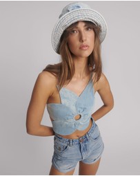 ONE TEASPOON - Denim Flower Backless Crop Top - Cloudy Blue