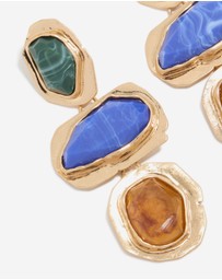 Lovisa - Worn Gold Blue & Green Acrylic Triple Layered Drop Earrings