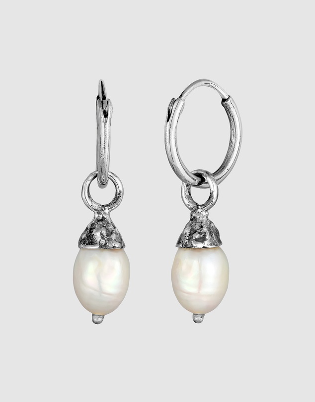 Haze & Glory - ICONIC EXCLUSIVE - Raw Pearl Hoop Earrings in Oxidised 925 Silver