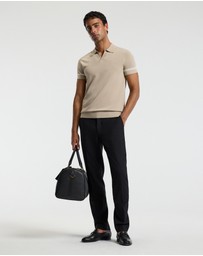 Calibre - Stripe Cuff Open Neck Polo Sand