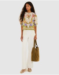 Farm Rio - Tropical Scarf Sand Green Blouse