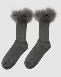 High Heel Jungle - Frou-Frou Faux Fur Trim Combed Cotton Socks