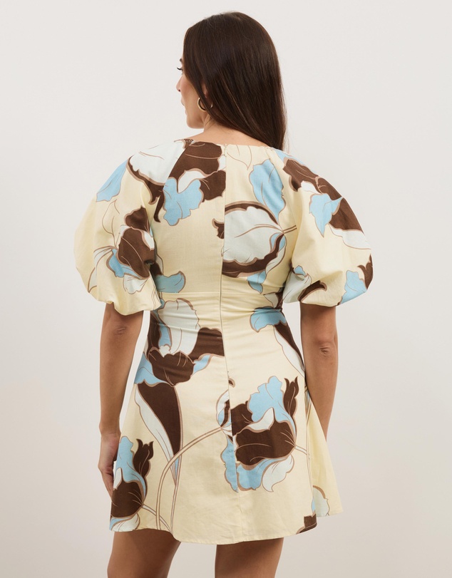 Atmos&Here - Kelly Linen Blend Puff Sleeve Mini Dress