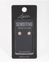 Lovisa - 24 Carat Gold Plated Surgical Steel Cubic Zirconia Flower Stud Earrings