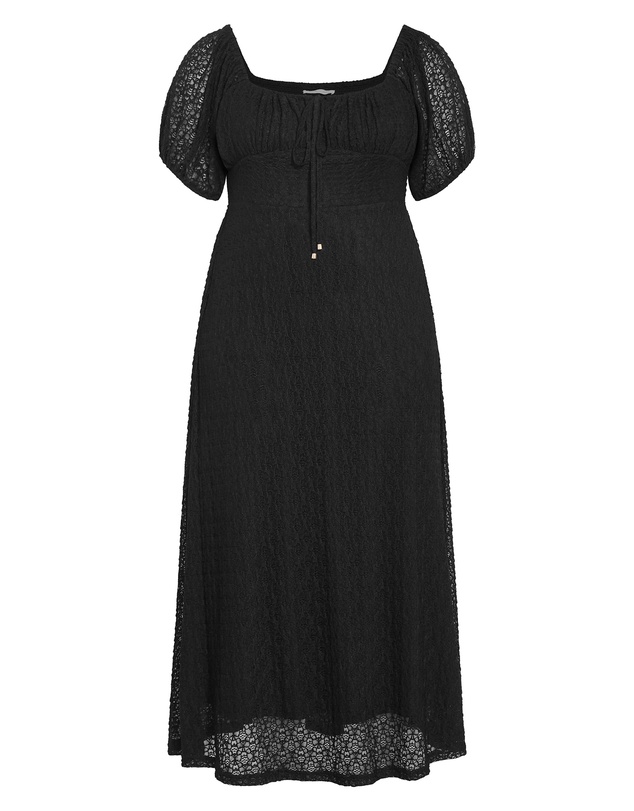 City Chic - Plus size Lani Lace Short Sleeve Midi Dress - black