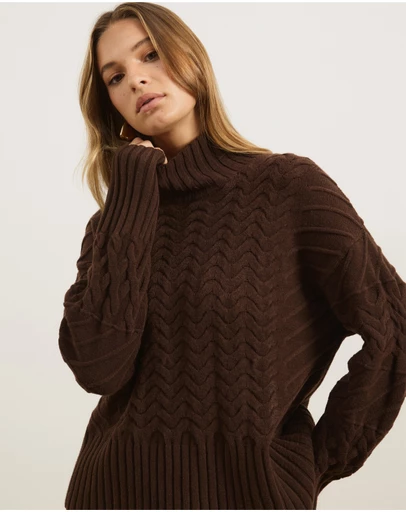 Atmos&Here - Orla Funnel Neck Chunky Cable Knit Jumper