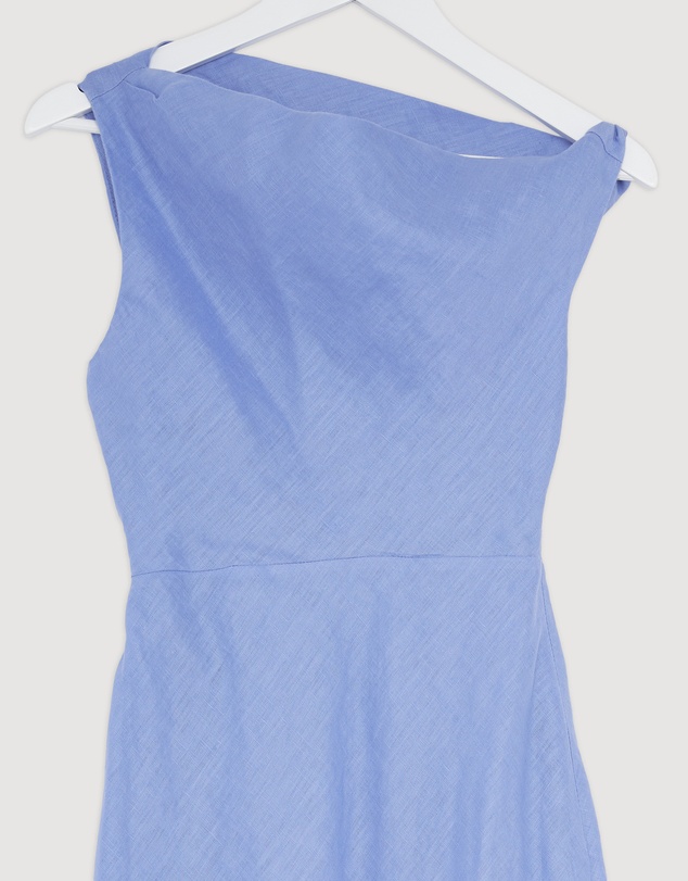 Revibe - Repaired AERE Fia Linen Draped Off Shoulder Maxi Dress - AU 6