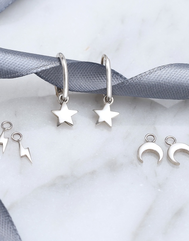 Elli Jewelry - Earrings Hoops Star Crescent Lightning Changeable Astro Design in 925 Sterling Silver