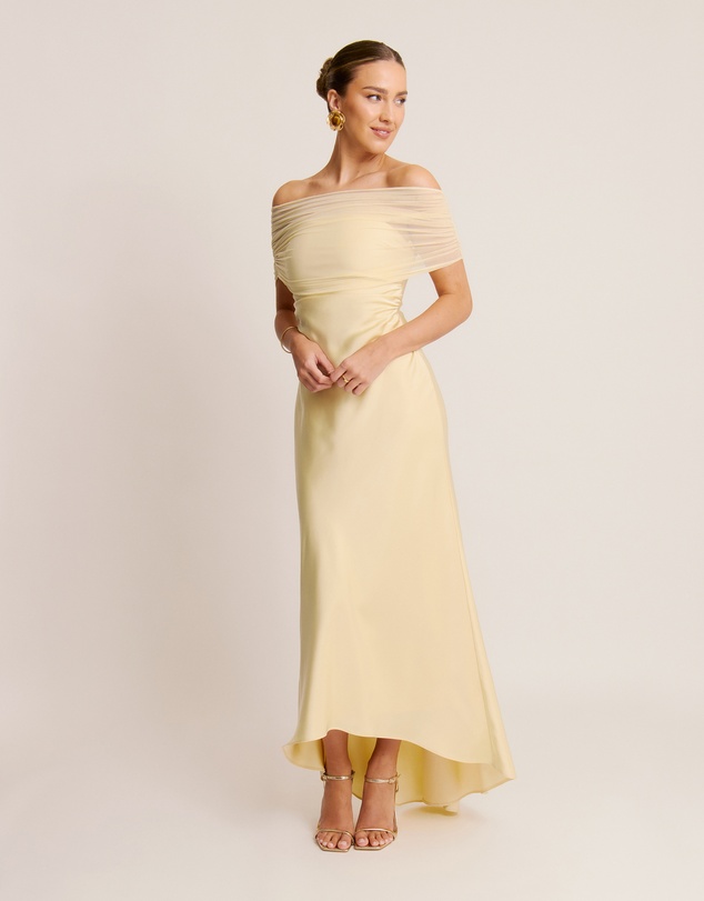 Six Stories - Bardot Satin Maxi Dress