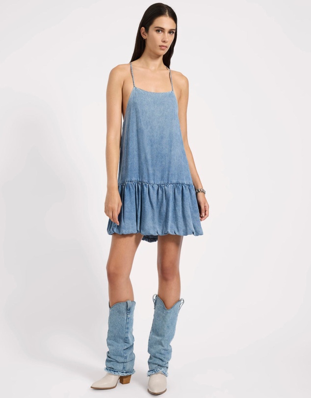 ONE TEASPOON - Tencel Bubble Hem Mini Slip Dress - Washed Blue