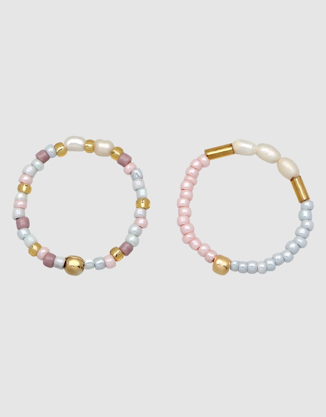 Elli Jewelry - Ring Set Festival with Freshwater Pearls Colourful in 925 Sterling Silver